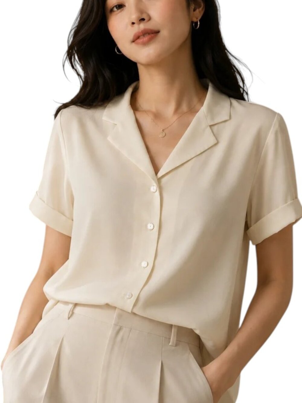 NEW Modern Works Button up Blouse | Beige